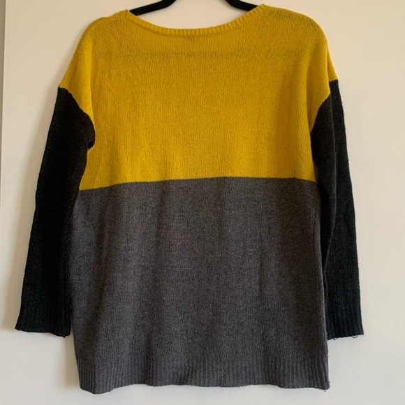 Joie Yellow/Black/Grey Colorblock Viscose/Lambswool/Cashmere Crewneck Sweater - Picture 4 of 7